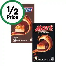 Woolworths Mars or Snickers Frozen Dessert Bars 220-250ml Pk 5 offer