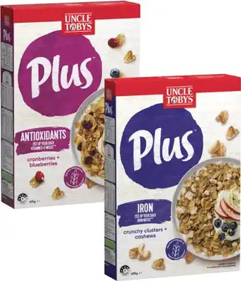 Coles Uncle Tobys Plus Cereal-705g offer