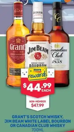SipnSave Grant's scotch whisky, jim beam white label bourbon or canadian club whisky offer