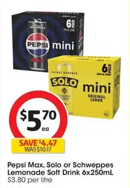 Coles Pepsi Max Solo or Schweppes Lemonade Soft Drink offer