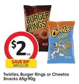 Coles Twisties Burger Rings or Cheetos Snacks offer
