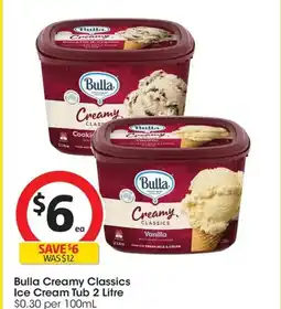 Coles Bulla Creamy Classics Ice Cream Tub offer