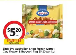 Coles Birds Eye Australian Snap Frozen Carrot Cauliflower & Broccoli offer