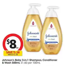 Coles Johnsons Baby 3 in 1 Shampoo Conditioner & Wash offer