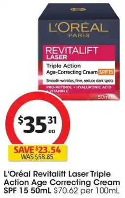 Coles L oréal revitalift laser triple action age correcting cream spf 15 offer