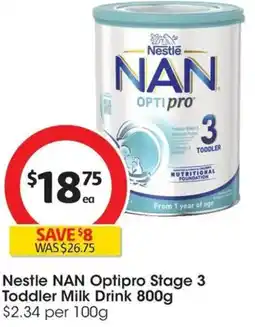 Coles Nestle NAN Optipro Stage 3 Toddler Milk Drink offer