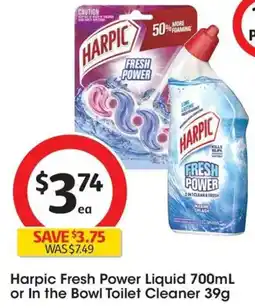 Coles Harpic Fresh Power Liquid or In the Bowl Toilet Cleaner offer
