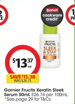 Coles Garnier Fructis Keratin Sleek Serum offer