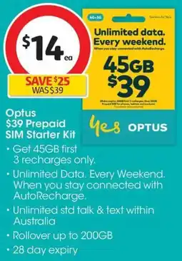 Coles Optus prepaid sim starter kit offer