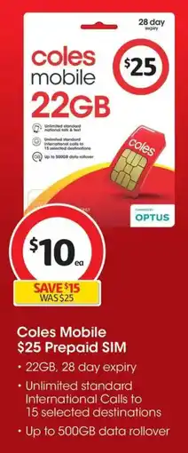Coles Coles Mobile Prepaid SIM offer