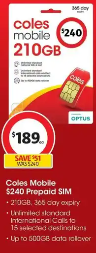 Coles Coles Mobile Prepaid SIM offer