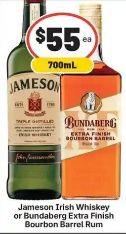 IGA Liquor Jameson Irish Whiskey or Bundaberg Extra Finish Bourbon Barrel Rum offer