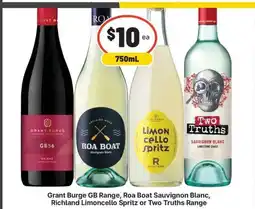 IGA Liquor Grant Burge GB Range Roa Boat Sauvignon Blanc Richland Limoncello Spritz or Two Truths Range offer