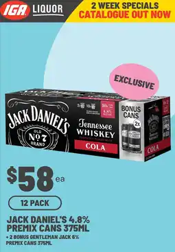 IGA Liquor Jack daniel's 4.8% premix cans offer