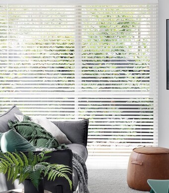 Spotlight 50% off 50mm White Ready-To-Hang Faux Wood Venetian Blinds offer