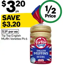 Woolworths Tip Top English Muffin Varieties Pk 6 offer