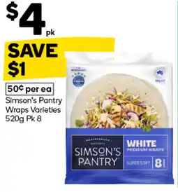 Woolworths Simson's Pantry Wraps Varieties Pk 8 offer