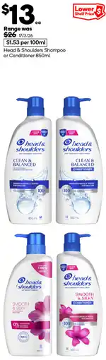 Woolworths Head & Shoulders Shampoo or Conditioner offer