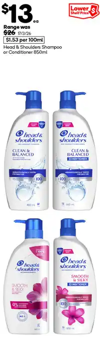Woolworths Head & Shoulders Shampoo or Conditioner offer