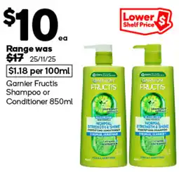 Woolworths Garnier Fructis Shampoo or Conditioner offer