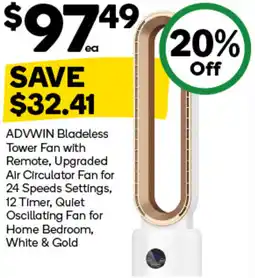 Woolworths ADVWIN Bladeless Tower Fan with Remote offer