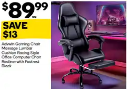 Woolworths Advwin Gaming Chair Massage Lumbar Cushion Racing Style Office Computer Chair Recliner with Footrest Black offer