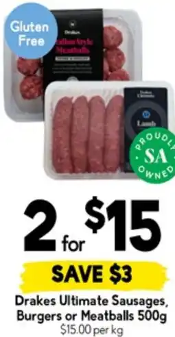Drakes Drakes Ultimate Sausages, Burgers or Meatballs offer