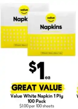 Drakes Value White Napkin 1 Ply offer