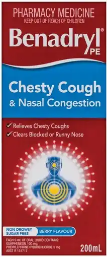 Soul Pattinson Chemist Benadryl PE Chesty Cough & Nasal Congestion Berry Flavour offer