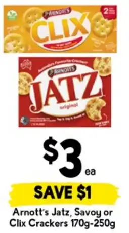 Drakes Arnotts Jatz, Savoy or Clix Crackers offer