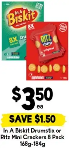 Drakes In A Biskit Drumstix or Ritz Mini Crackers 8 Pack offer