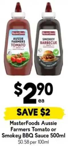 Drakes Masterfoods aussie farmers tomato or smokey bbq sauce offer