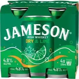 BWS Jameson 4.8% Dry & Lime 330mL Cans offer