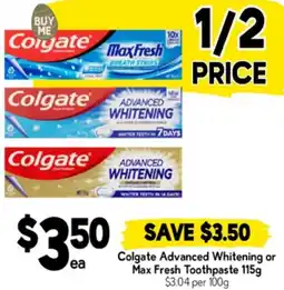 Drakes Colgate Advanced Whitening or Max Fresh Toothpaste offer
