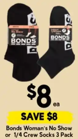 Drakes Bonds Woman's No Show or 1/4 Crew Socks offer