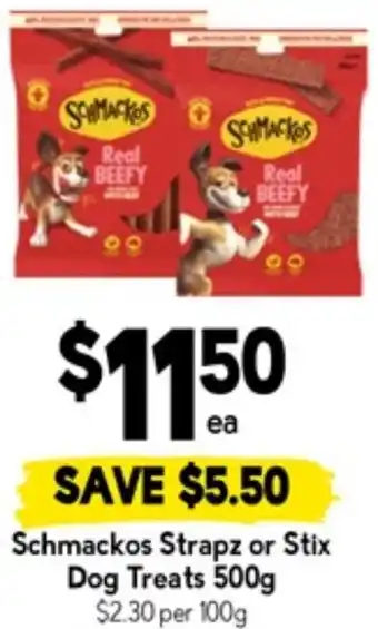 Drakes Schmackos Strapz or Stix Dog Treats offer