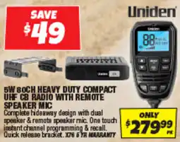 Autobarn 5w 80ch heavy duty compact uhf cb radio with remote speaker mic offer