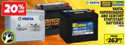 Autobarn Varta, supercharge and century stop/start batteries offer