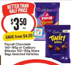 IGA Pascall Chocolate or Cadbury Bitesize offer