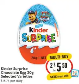 IGA Kinder Surprise Chocolate Egg SAVE from 70¢ offer