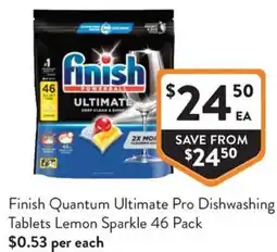 Foodworks Finish Quantum Ultimate Pro Dishwashing Tablets Lemon Sparkle offer