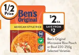 Foodworks Ben's Original Microwave Rice Pouch or Bowl offer