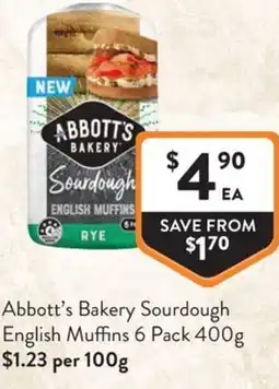 Foodworks Abbott's Bakery Sourdough English Muffins offer