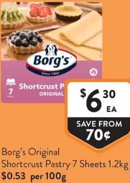 Foodworks Borg's Original Shortcrust Pastry offer