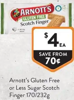 Foodworks Arnotts Gluten Free or Less Sugar Scotch Finger offer