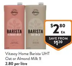Foodworks Vitasoy home barista uht oat or almond milk offer