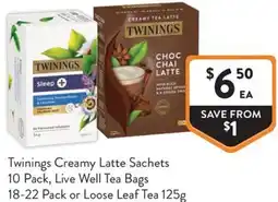 Foodworks Twinings Creamy Latte Sachets Live Well Tea Bags or Loose Leaf Tea offer