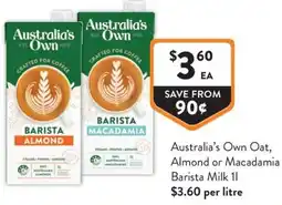 Foodworks Australias Own Oat Almond or Macadamia Barista Milk offer