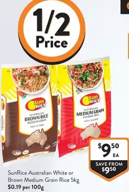 Foodworks SunRice Australian White or Brown Medium Grain Rice offer