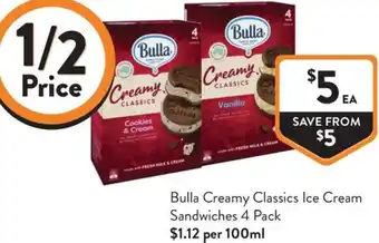 Foodworks Bulla Creamy Classics Ice Cream Sandwiches offer